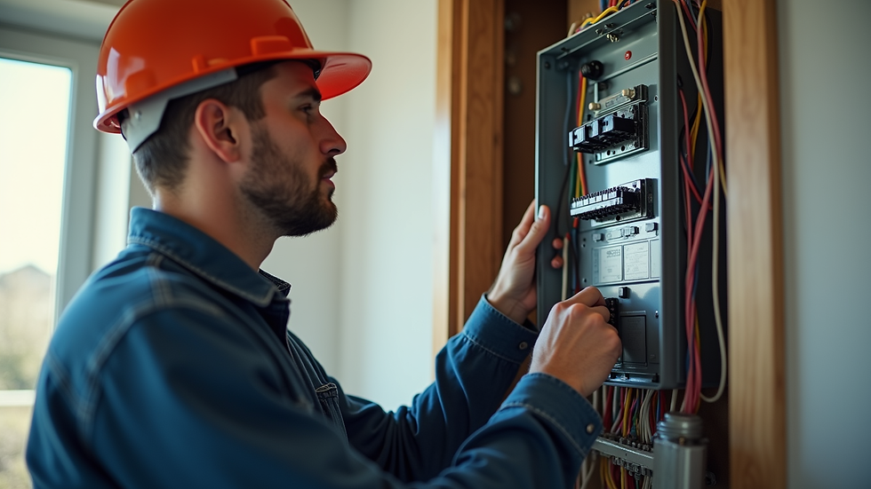Close-up view of a home inspector checking electrical panel