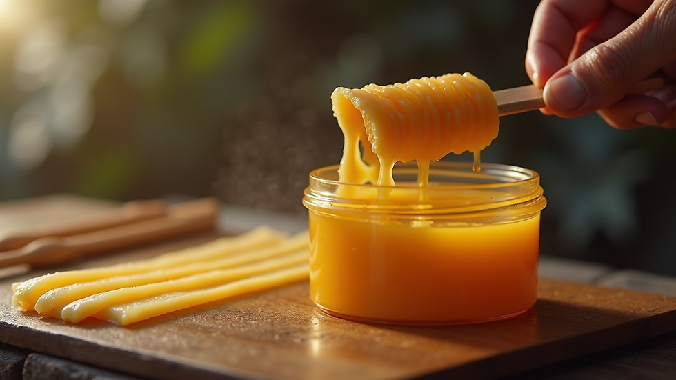 Close-up view of waxing strips and warm wax pot