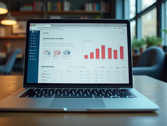Eye-level view of a laptop screen showing website analytics