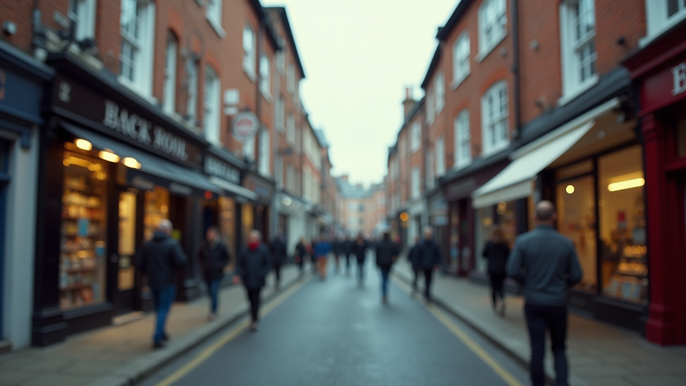 Eye-level view of a busy high street with local shops