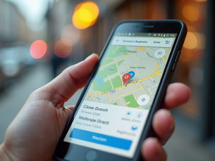 hand holding a phone with maps on screen