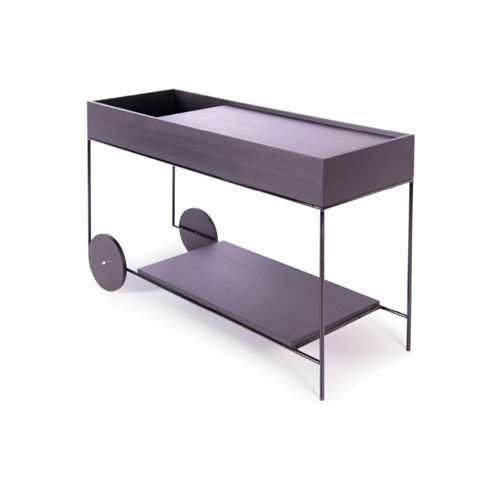 Miniatura: Carrinho auxiliar moderno cinza escuro com bandeja superior e rodas.