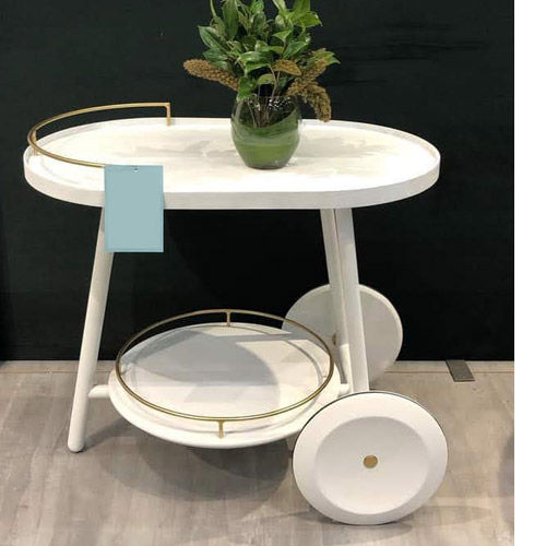 Miniatura: Carrinho de bar branco com dois andares e planta decorativa