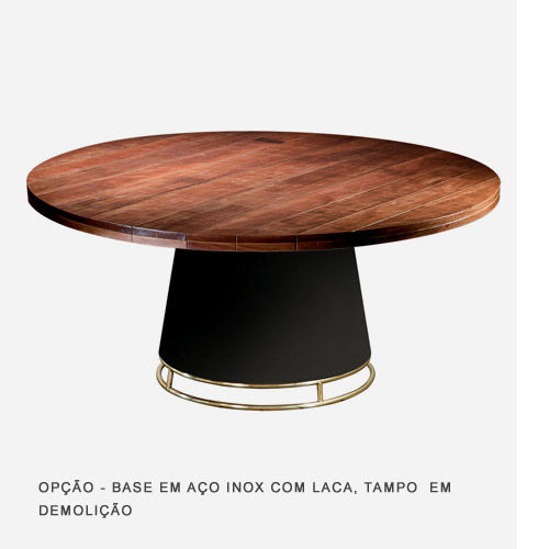 Miniatura: Mesa de jantar redonda, tampo demolição com base preta lacada.