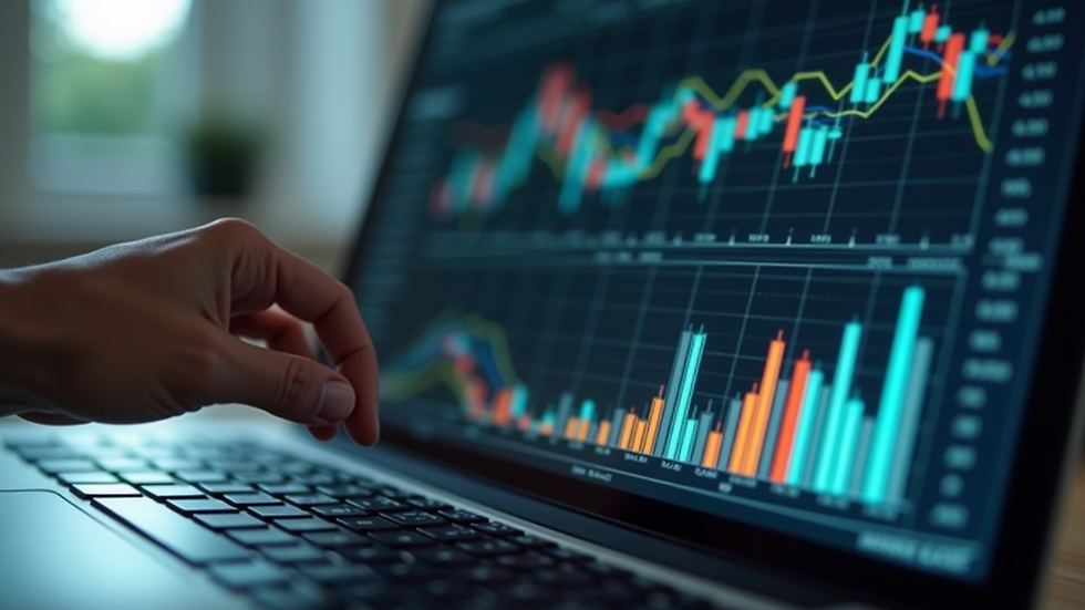 Close-up view of a person analyzing data on a laptop with machine learning graphs