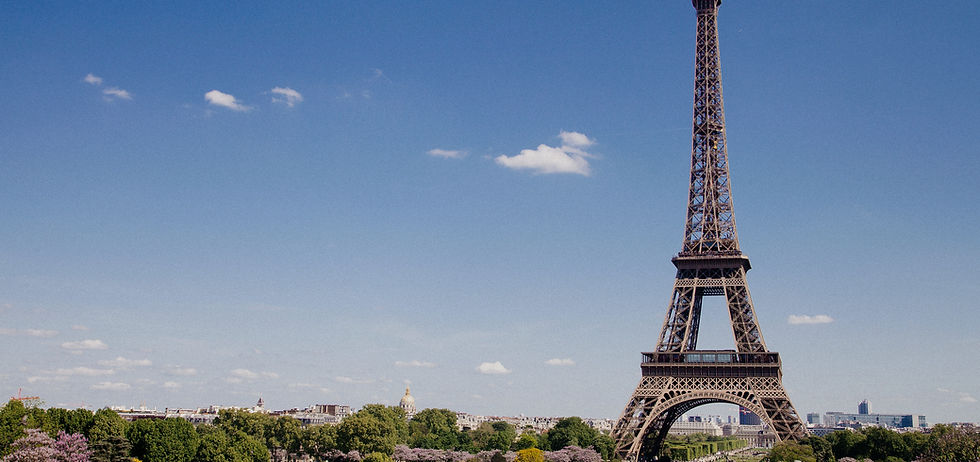 Offre pour un tour privé de Paris avec chauffeur, incluant la Tour Eiffel, le Louvre, les Champs Élysées et Montmartre, à partir de 210 €. La Tour Eiffel est visible en arrière-plan