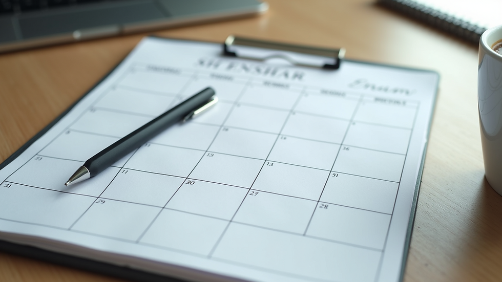 Close-up view of a calendar and notebook used for scheduling coaching sessions
