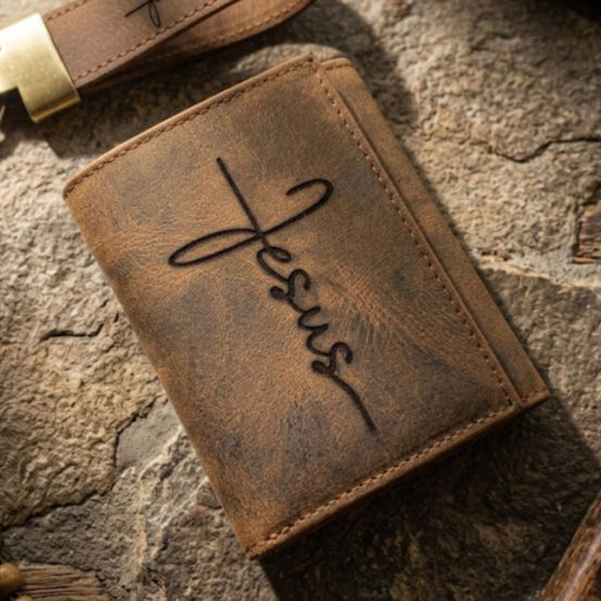Jesus Engraved Personalized Leather Trifold Wallet