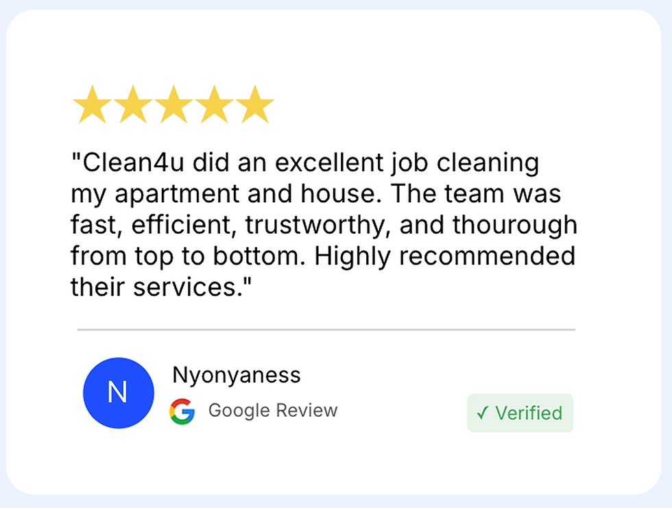 5-star Google review for Clean4u professional cleaning services in Sitiawan Perak by Nyonyaness.