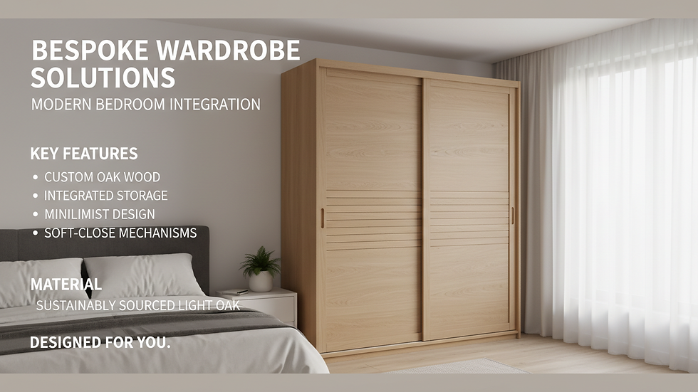 Eye-level view of a custom wooden wardrobe with sliding doors in a modern bedroom