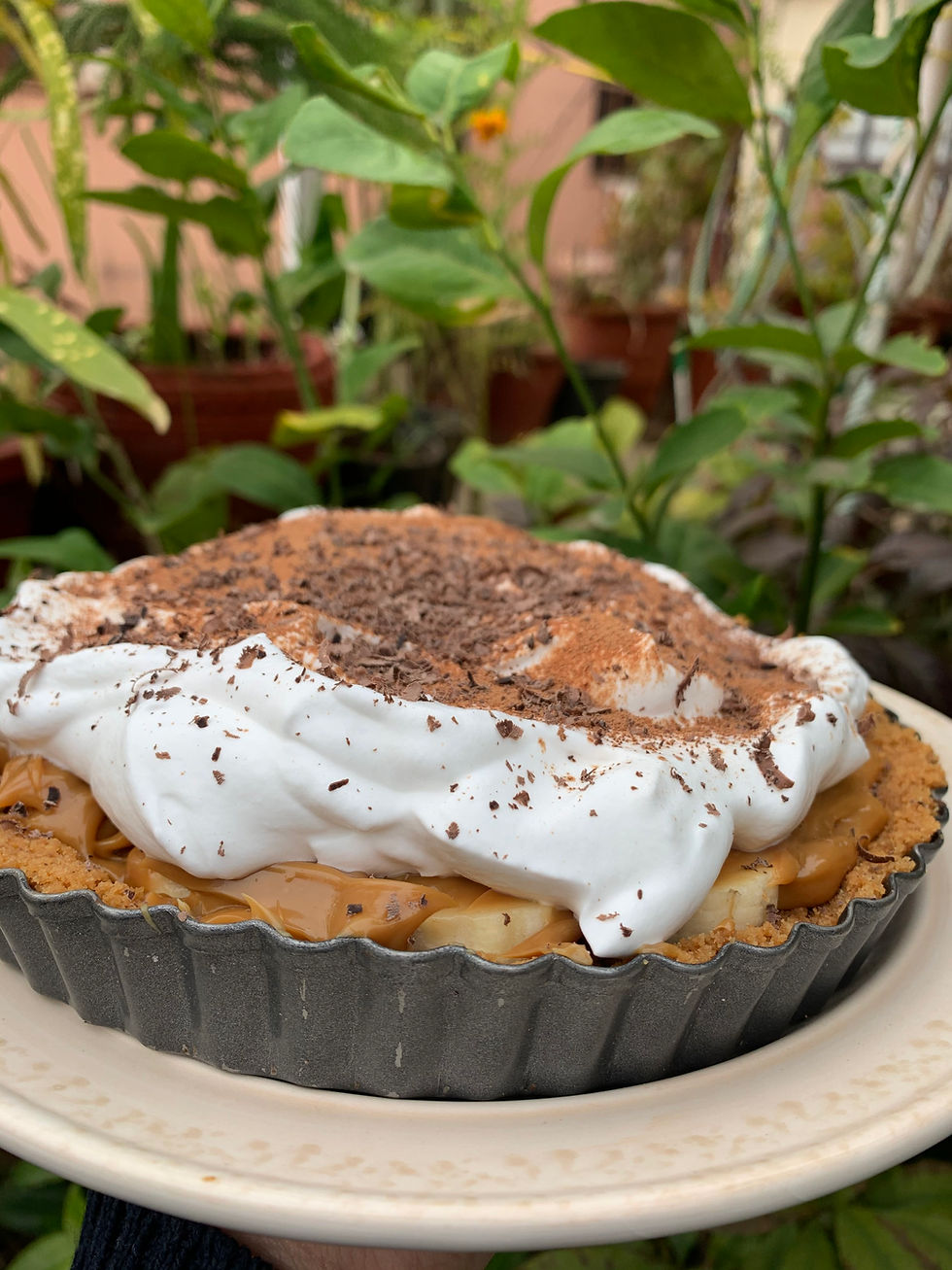 If you have a sweet tooth then you are gonna love this dessert. Crushed digestive biscuits with melted butter make a beautiful base. Dulce de leche sauce made using condensed milk adds the toffee flavour and topped with bananas which complement the sauce perfectly. Last but not least some whipped cream with chocolate shaving lightens up the whole desert.