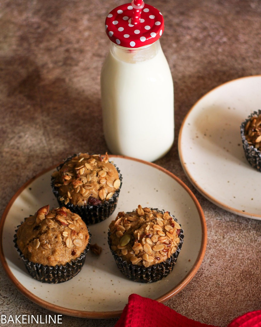 Eggless Healthy Whole Wheat Granola Muffins