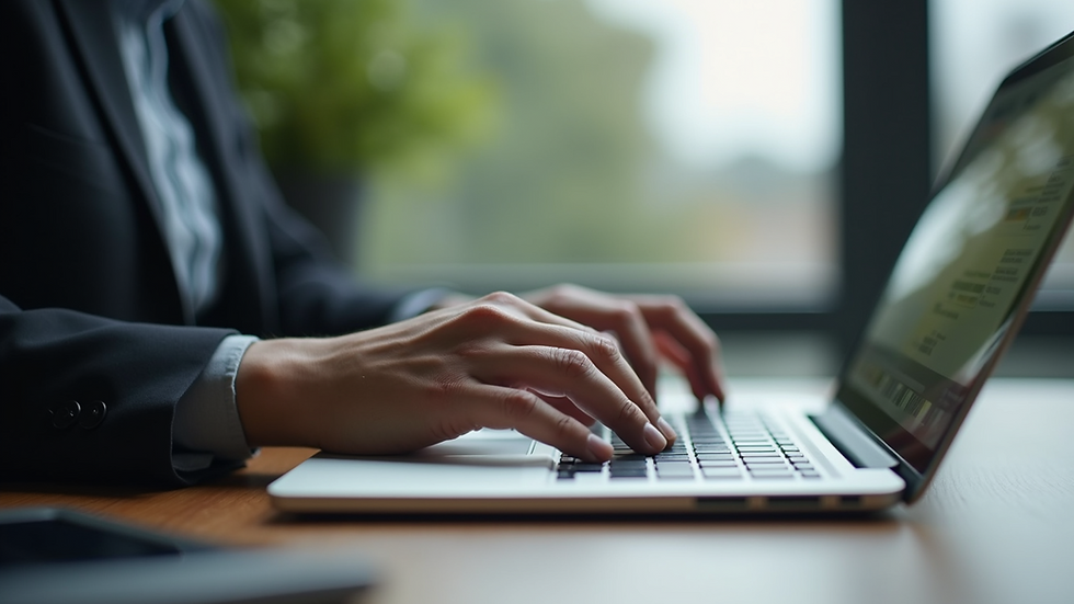 Close-up view of a person using a laptop to automate business tasks