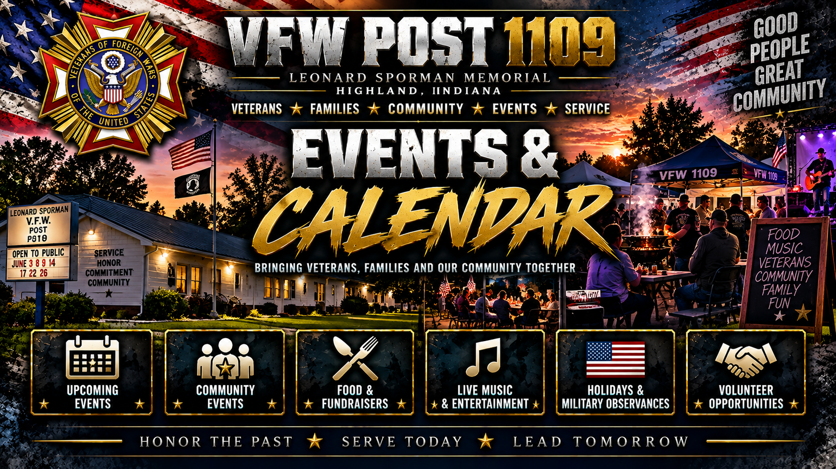 VFW Post 1109 Events and Calendar: veterans, families and the Highland community gathering for food, music, volunteer activities, and military observances