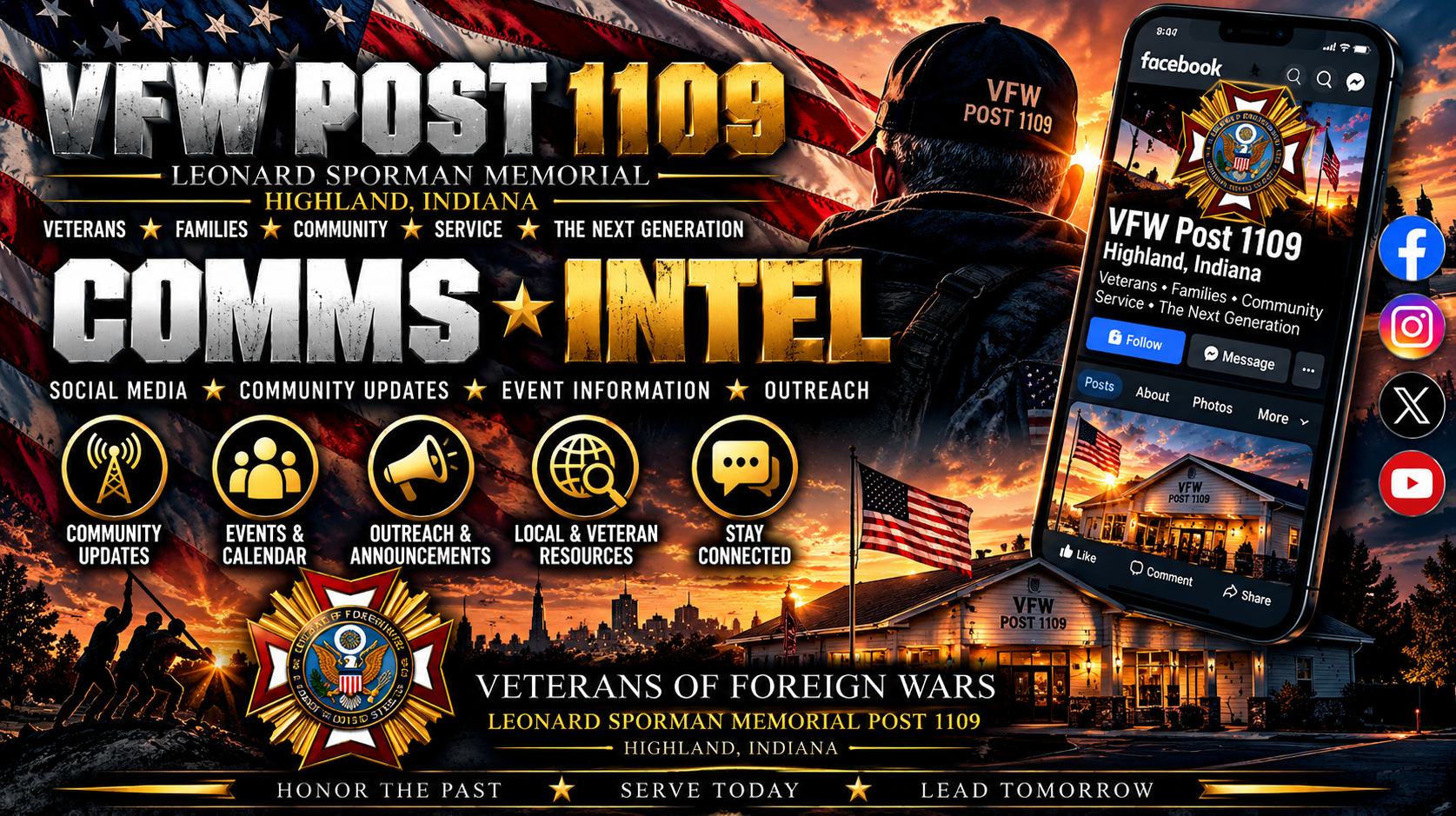 VFW Post 1109 Comms and Intel: social media, community updates, event information, outreach and local veteran resources