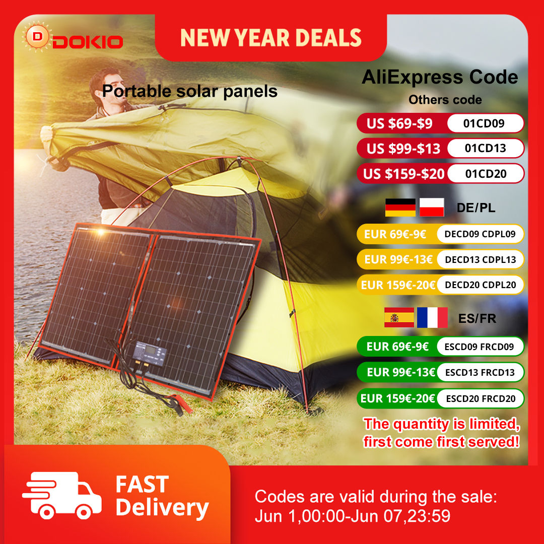 Dokio 18V 97W 150W 195W 295W Portable Foldable Solar Panel With 12V Controller F