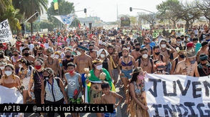 Group of Indigenous youth participating in a protest