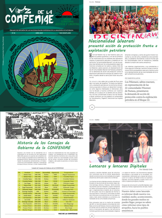 CONFENIAE publication featuring Indigenous resistance movements and rainforest conservation initiatives in Ecuador