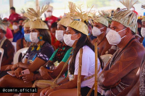 Indigenous people gathered at a large protest camp in Brasília