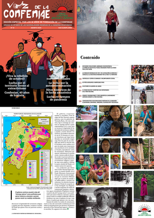 CONFENIAE publication showcasing Indigenous leadership, territorial protection, and environmental advocacy in Ecuador