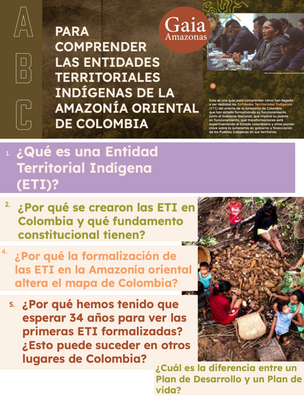 Overview of a publication by Gaia Amazonas about the establishment of 'Indigenous Territorial Entities' in Colombia