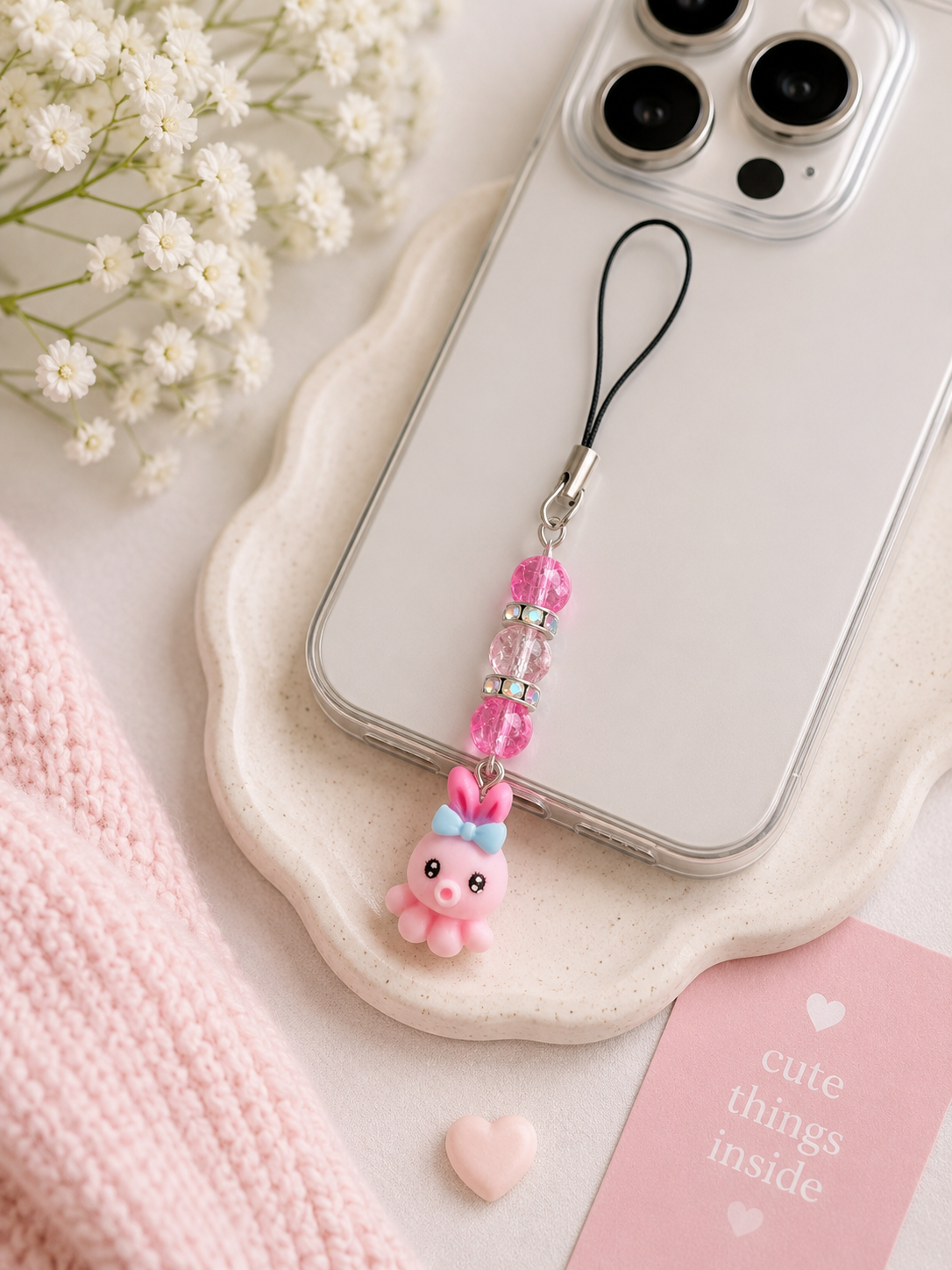 Mobilsmycke Rosa Bläckfisk