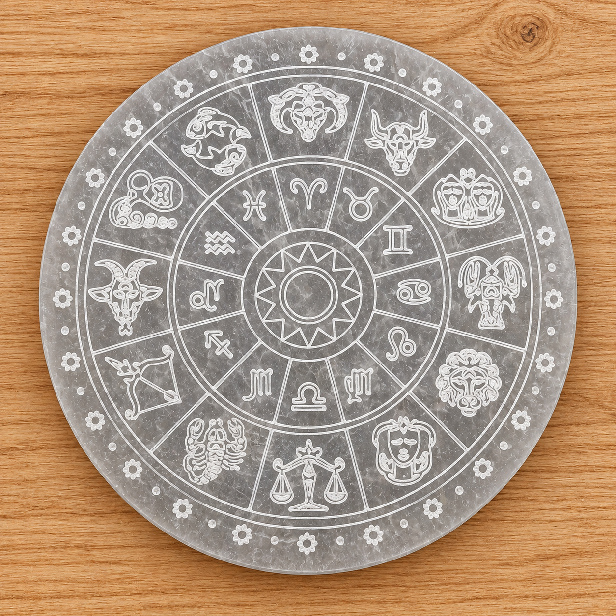 Plaque de Rechargement - Sélénite Signes du Zodiaque (10 cm)