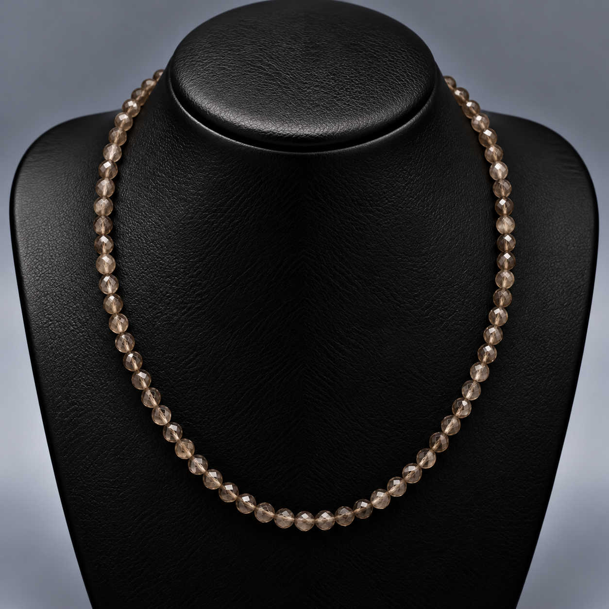 Collier perles facettées - Quartz fumé (3 mm)