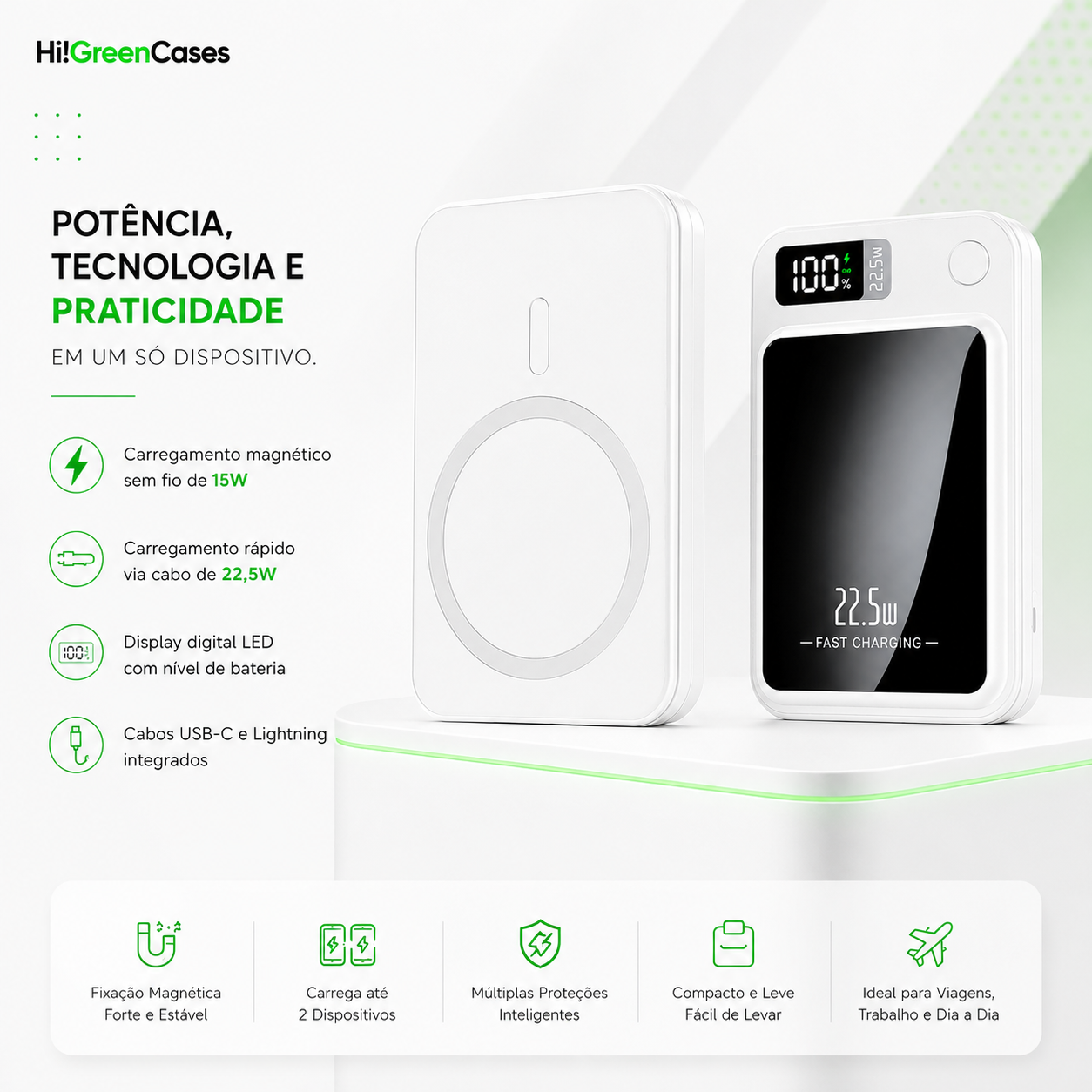 Power Bank Indução 10000mAh Branco