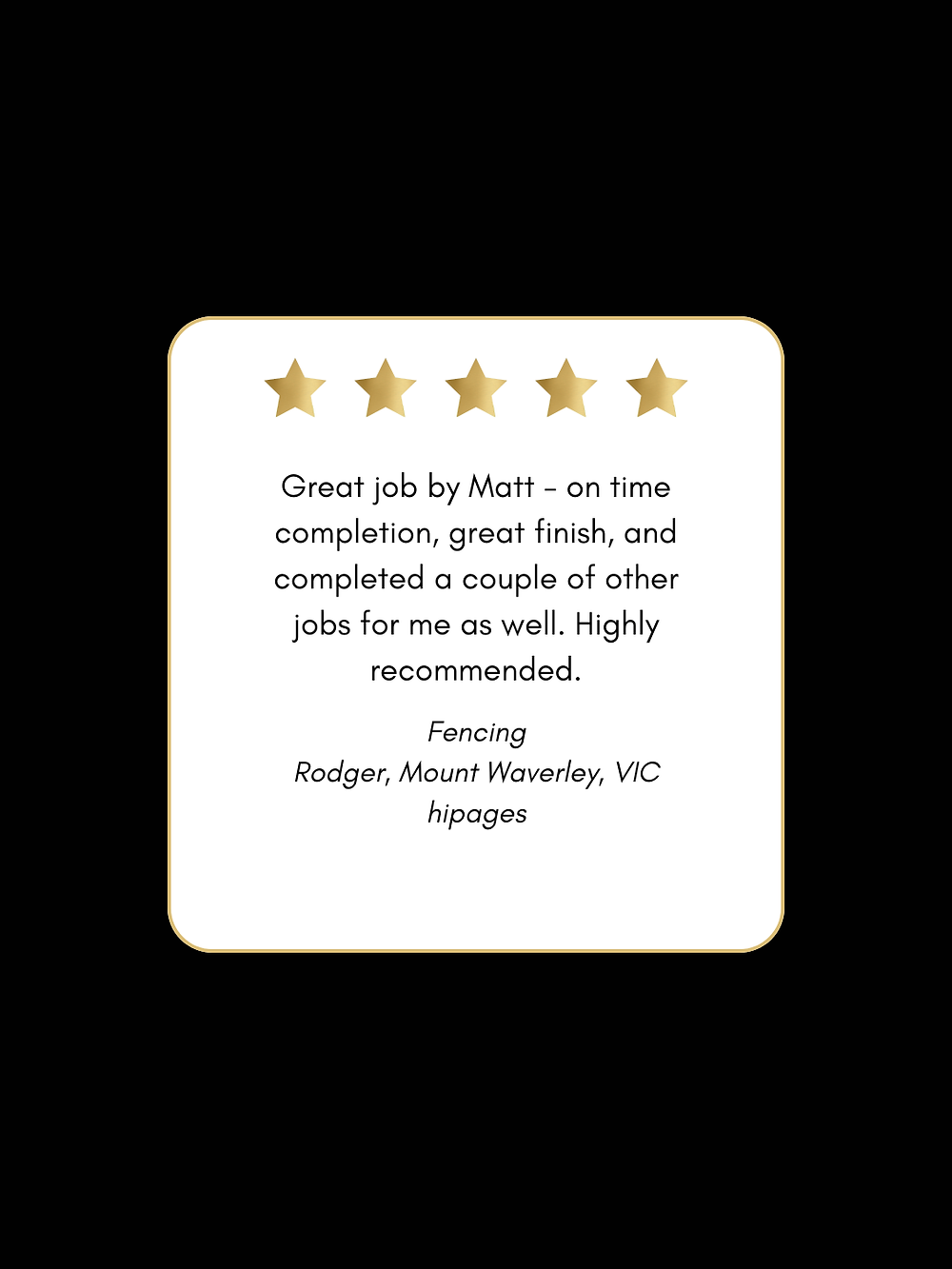 5-star review for residential landscaping services in Melbourne Victoria, praising fencing work.