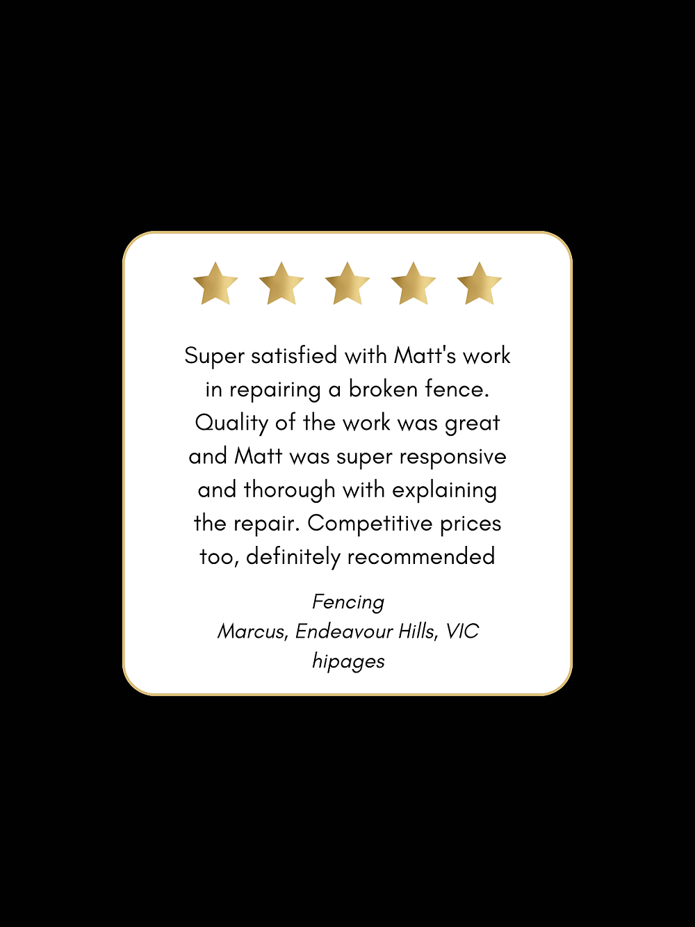 5-star customer review for residential fencing Melbourne Victoria