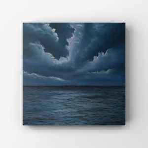 a dramatic intense scene over water waiting for the storm
