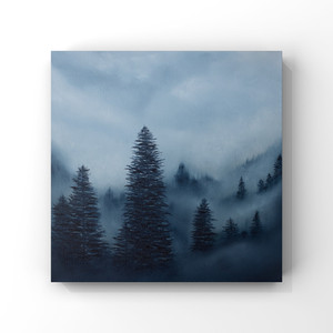 soft mist and cool muted tones of a forest