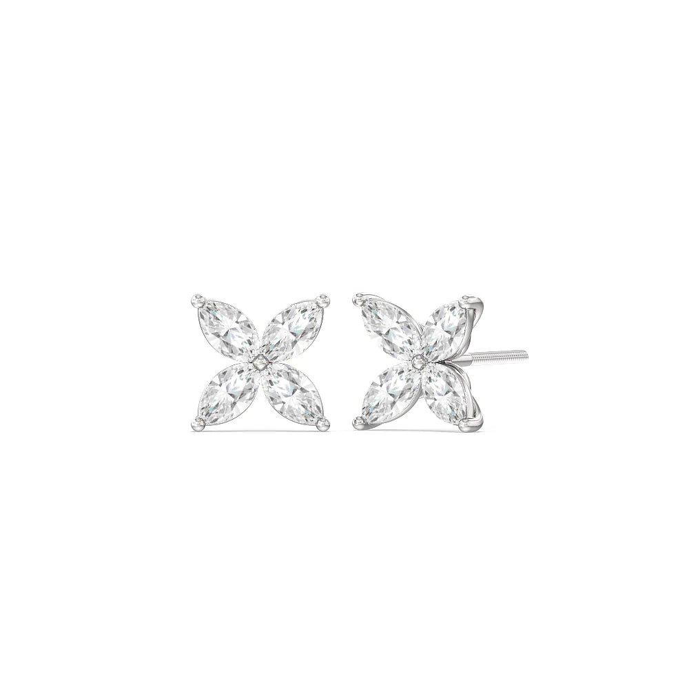 Classic Marquise 4 Petal Cluster Diamond Earrings