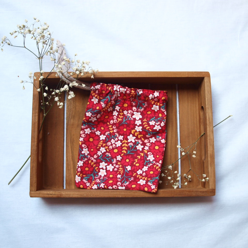 Pochon pour cotons - Fleurs rouges