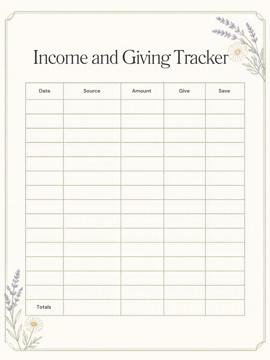 Income and Giving Tracker page from The Faithful CEO printable planner