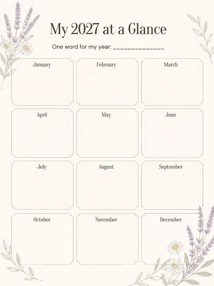 My 2027 at a Glance yearly overview page from the printable calendar