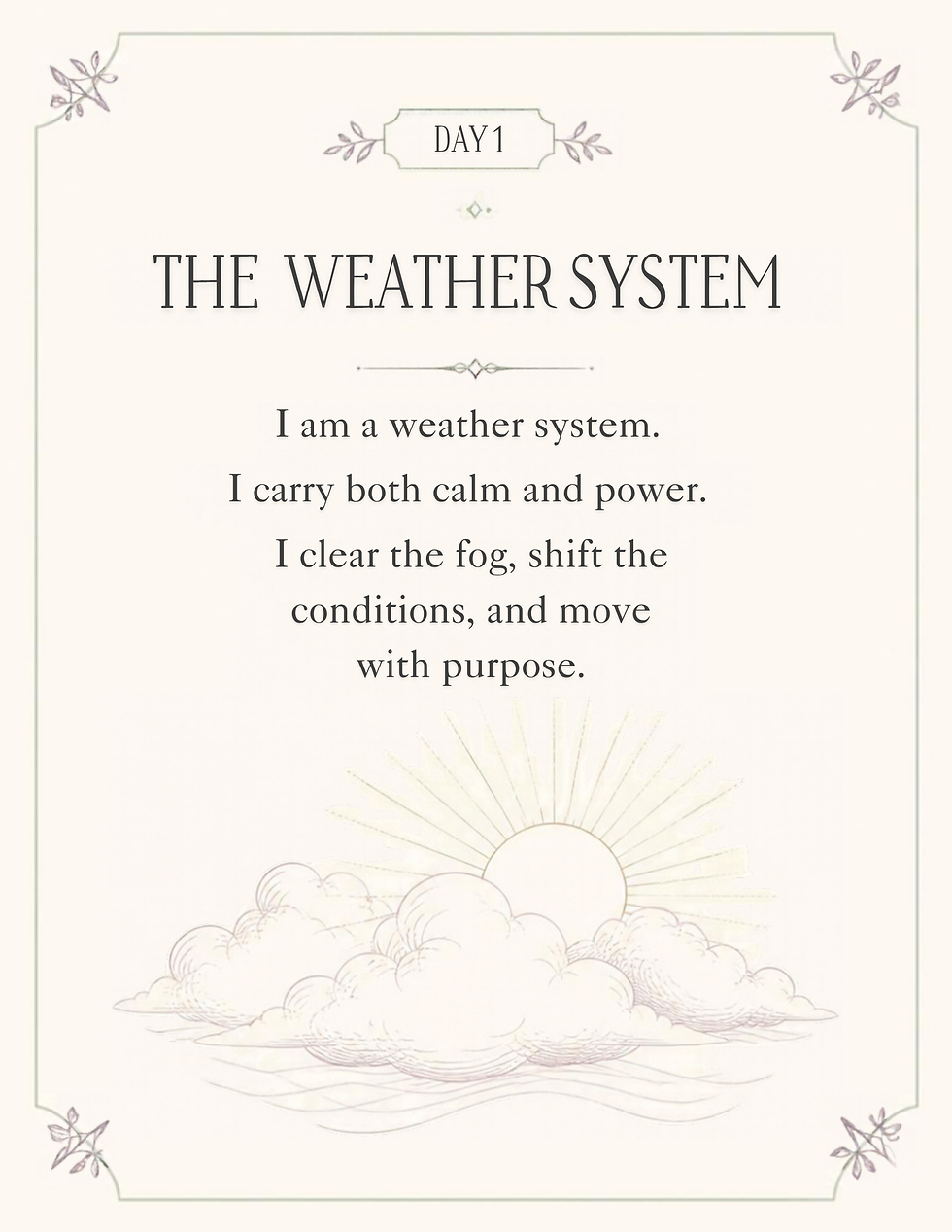 Day 1 statement page, The Weather System, from the Becoming printable journal