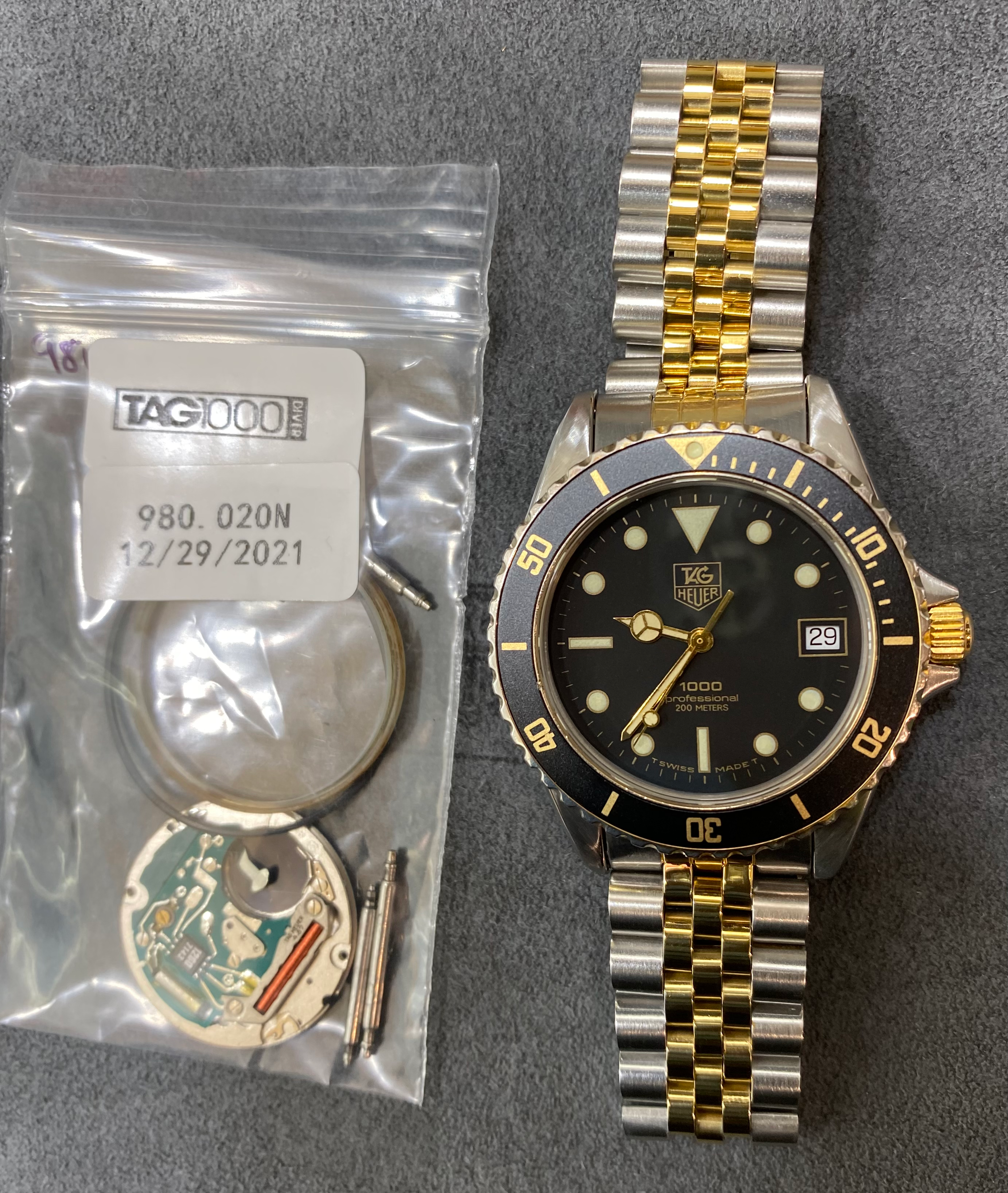 👍 Serviced TAG HEUER 1000 980.020 Two Tone Gold Submariner Dive Watch 1990