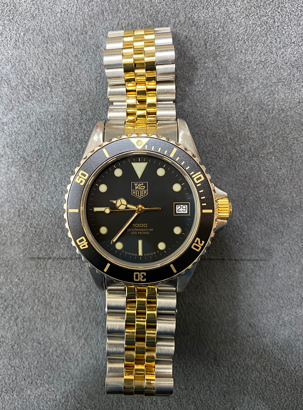 Thumbnail: 👍 Serviced TAG HEUER 1000 980.020 Two Tone Gold Submariner Dive Watch 1990