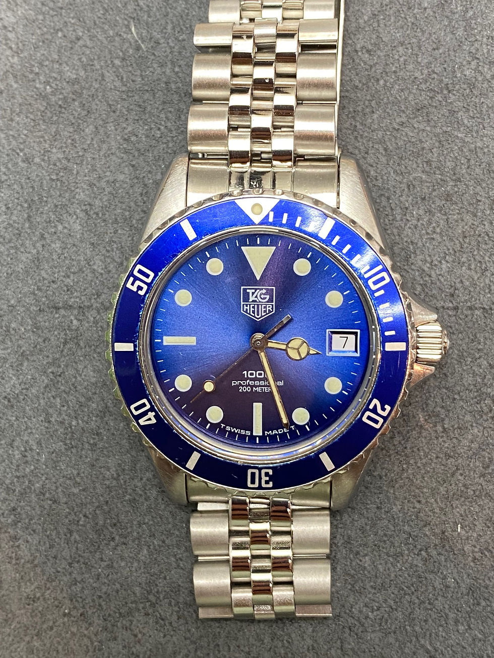 Thumbnail: 👍 Vintage TAG HEUER 1000 980.613 Rare Sunburst Blue Dial 844 Monnin Style Watch