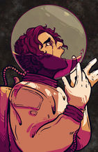 An astronaut in space gasps for breath as liquid slowly fills his helmet.