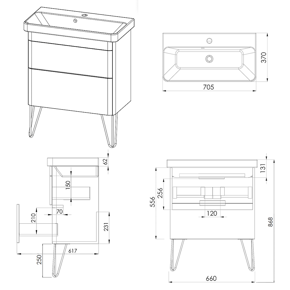 Thumbnail: 2 Drawer Vanity Unit 700mm Specification