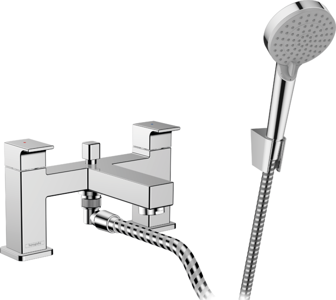 Hansgrohe Vernis Shape 2-hole rim mounted bath mixer with diverter, hand shower
