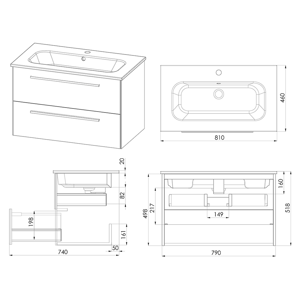 Thumbnail: 2 Drawer Vanity Unit 800mm Specification
