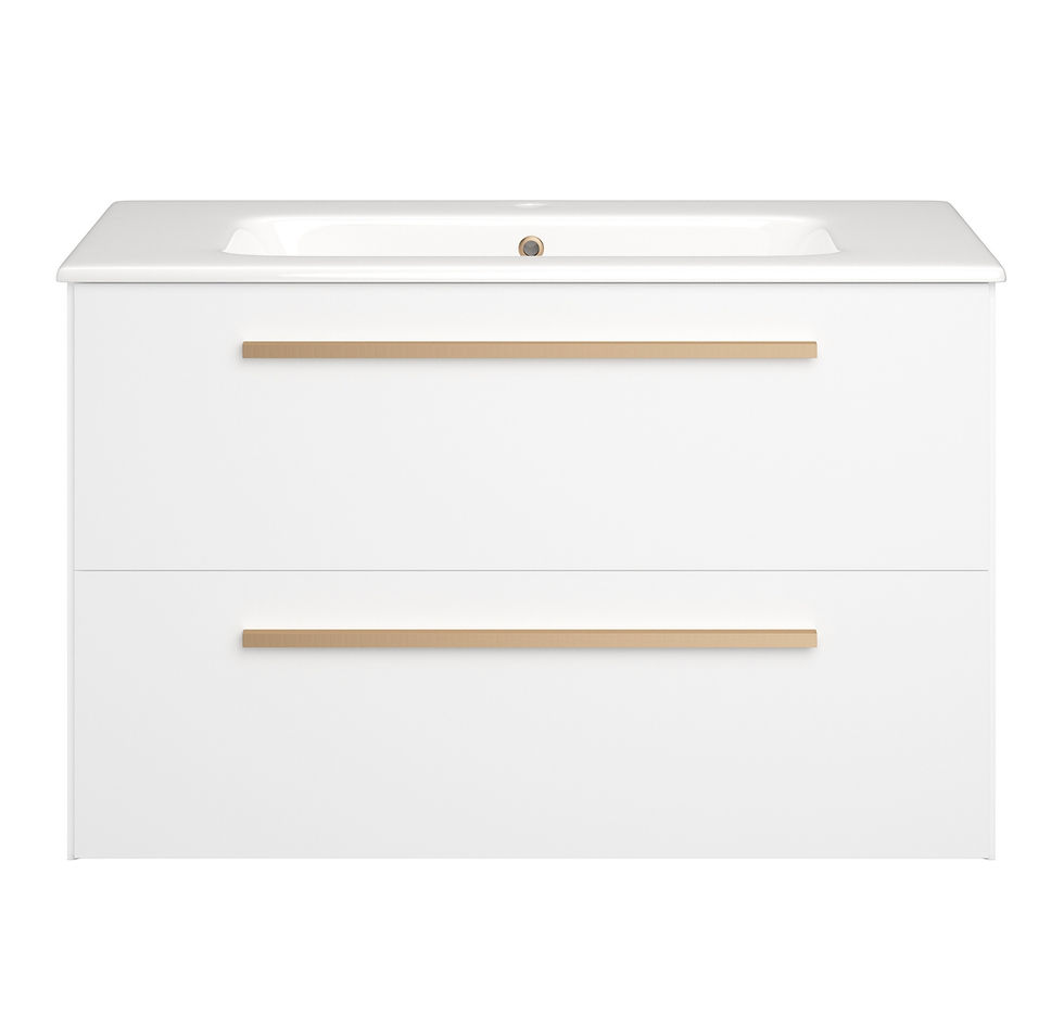 Thumbnail: Deccado Berwick 2 Drawer Vanity Unit 800mm with Ceramic Basin and Brushed Brass Handles - Orchid White