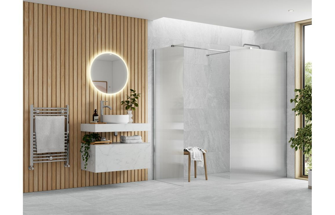 Prism 900mm Fluted Wetroom Panel & Side Panel Arm - Chrome