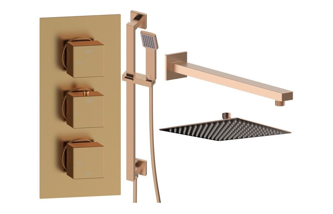 Cora Square Shower Valve & Kit Pack 3 - Brushed Bronze
