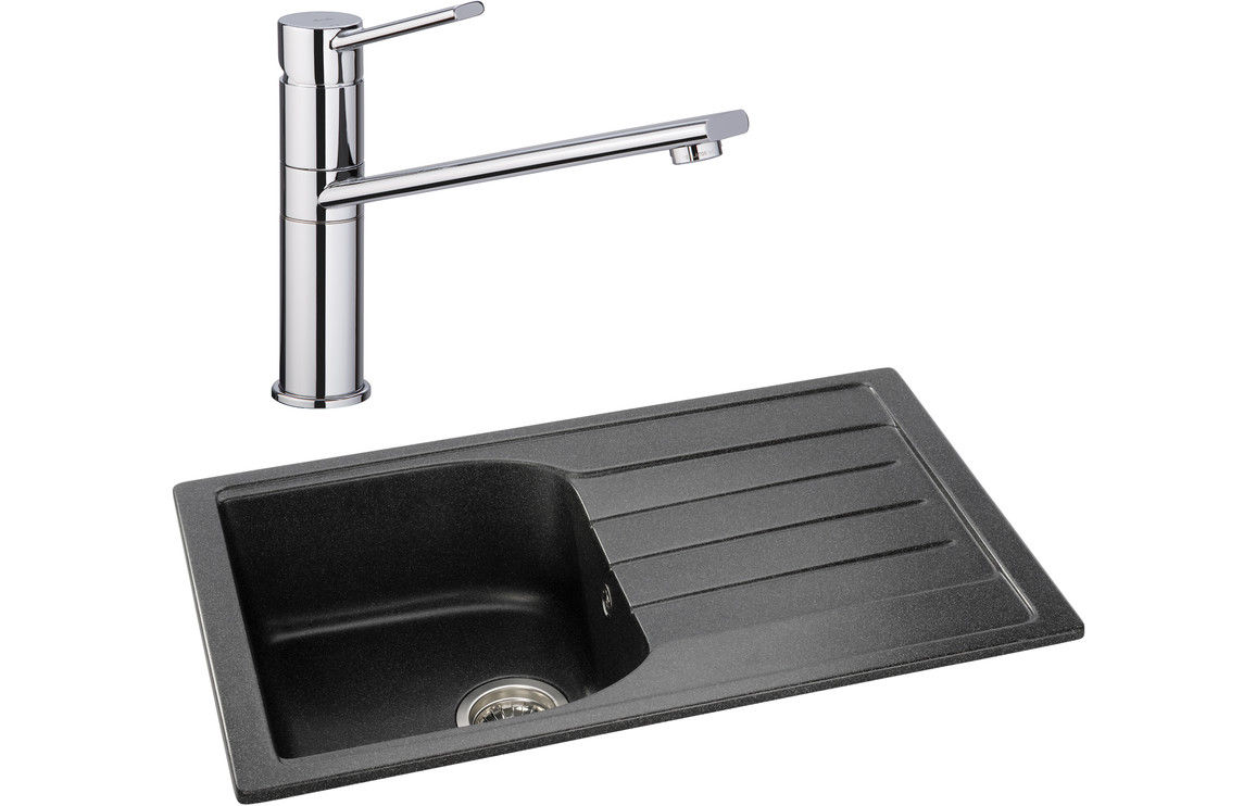 Abode Oriel 1B Inset Black Granite Kitchen Sink & Specto Tap Pack