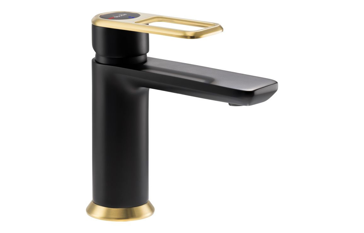 Abode Levarto Basin Mixer Tap - Matt Black & Brass